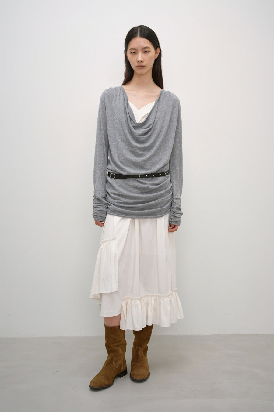 Insilence - Cowl Neck Shirring Pullover (Grey) product image 3 | TRAB K-Fashion Australia
