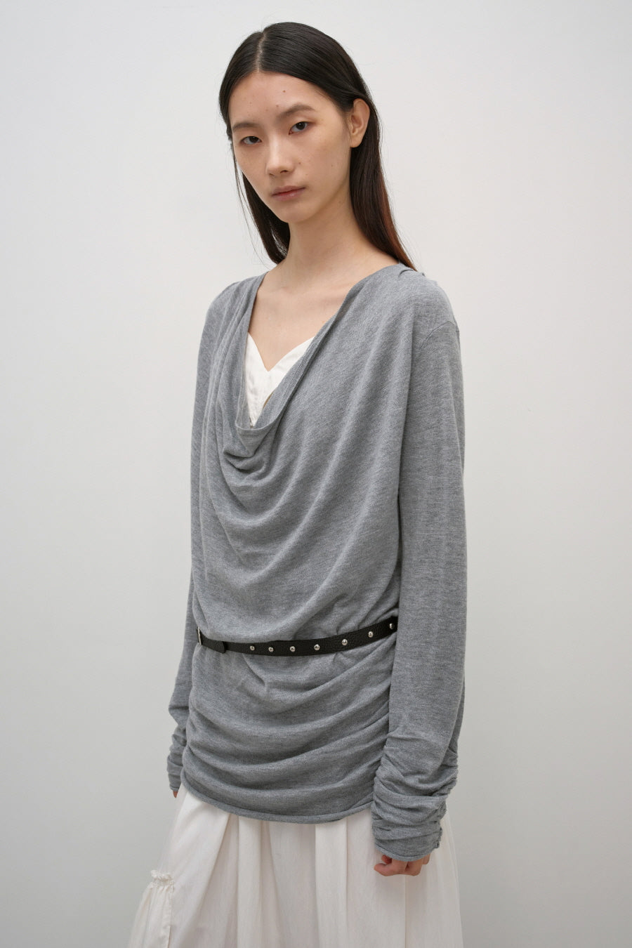 Insilence - Cowl Neck Shirring Pullover (Grey) product image 6 | TRAB K-Fashion Australia