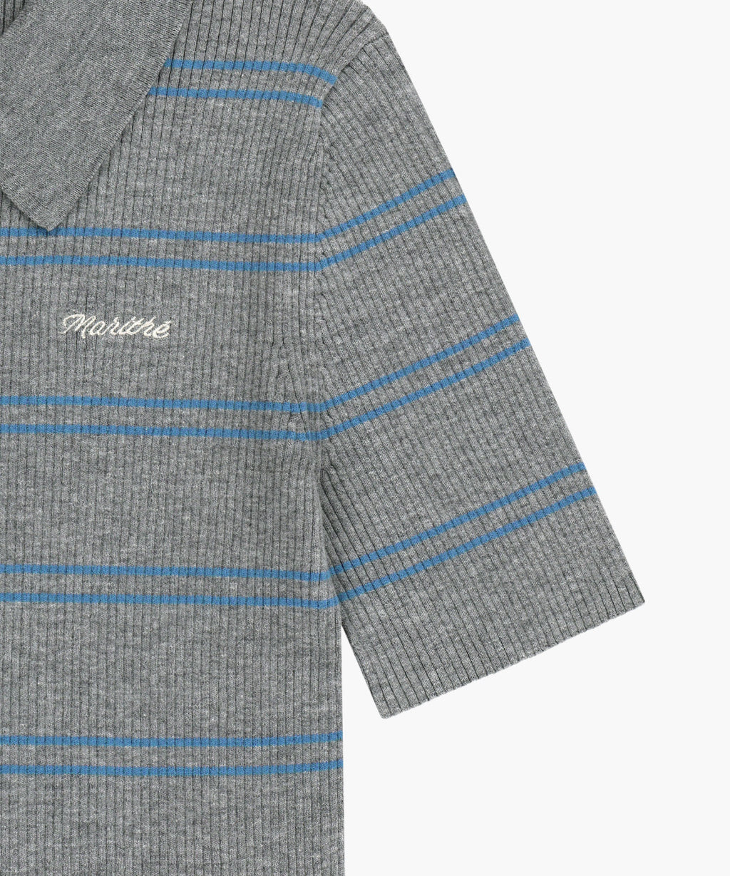 Marithe & Francois Girbaud - Stripe Half Zip Up Slim Knit (Melange Gray) product image 10 | TRAB K-Fashion Australia