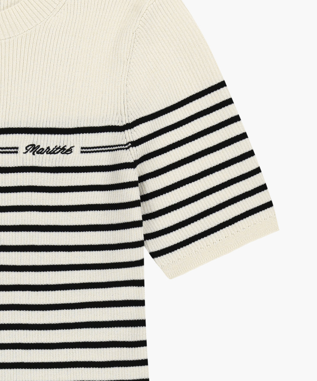 Marithe & Francois Girbaud - Ruffle Point Stripe Half Knit Pullover (Beige) product image 10 | TRAB K-Fashion Australia