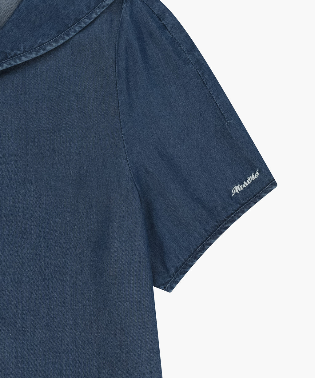 Marithe & Francois Girbaud - Sailor Collar Short Sleeve Chambray Shirt (Dark Blue) product image 10 | TRAB K-Fashion Australia