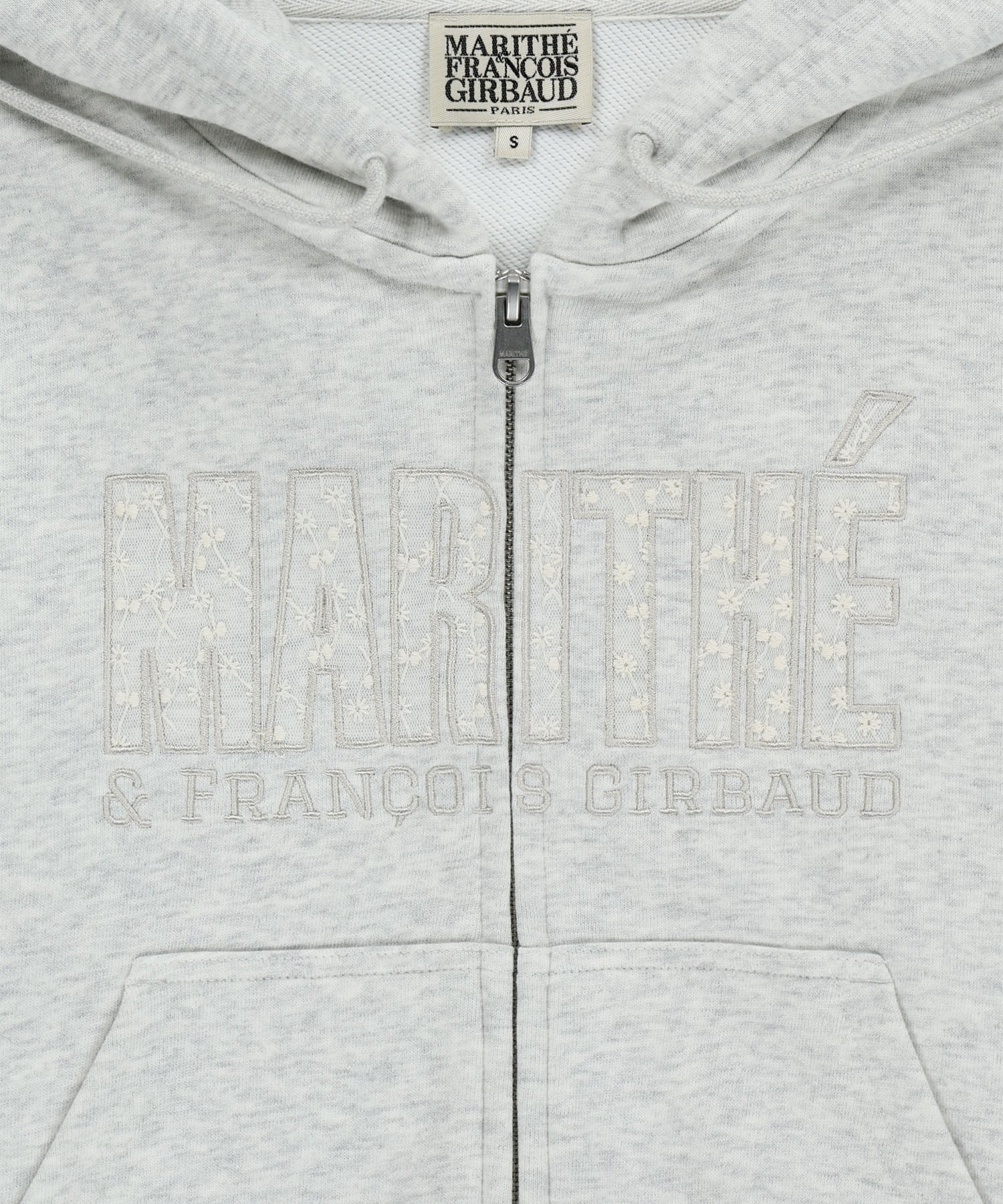 Marithe & Francois Girbaud - Lace Applique Crop Hoodie Zipup (Light Heather Gray) product image 10 | TRAB K-Fashion Australia