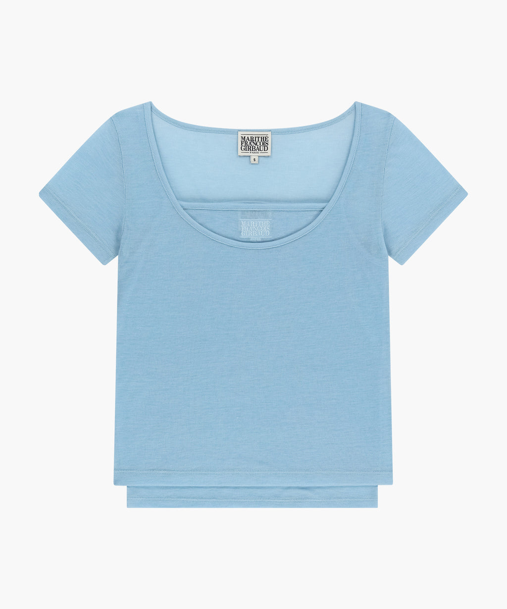 Marithe & Francois Girbaud - Small Classic Logo Sleeveless Layered Slim Crop Tee (Sky Blue) product image 10 | TRAB K-Fashion Australia