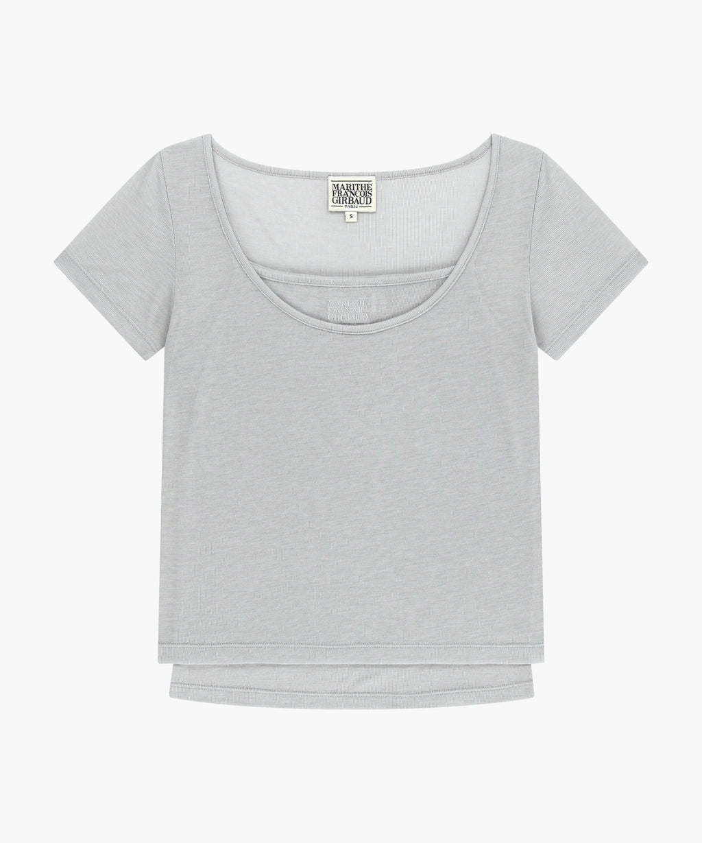 Marithe & Francois Girbaud - Small Classic Logo Sleeveless Layered Slim Crop Tee (Light Gray) product image 10 | TRAB K-Fashion Australia