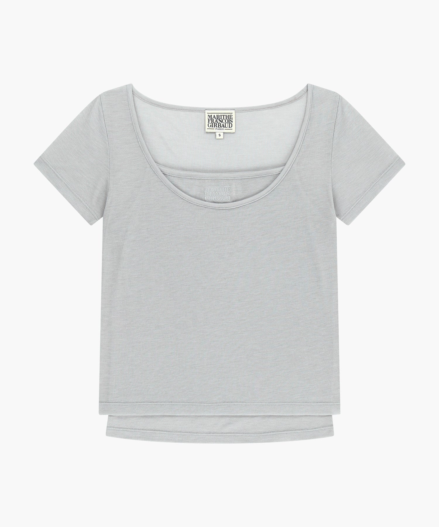 Marithe & Francois Girbaud - Small Classic Logo Sleeveless Layered Slim Crop Tee (Light Gray) product image 10 | TRAB K-Fashion Australia