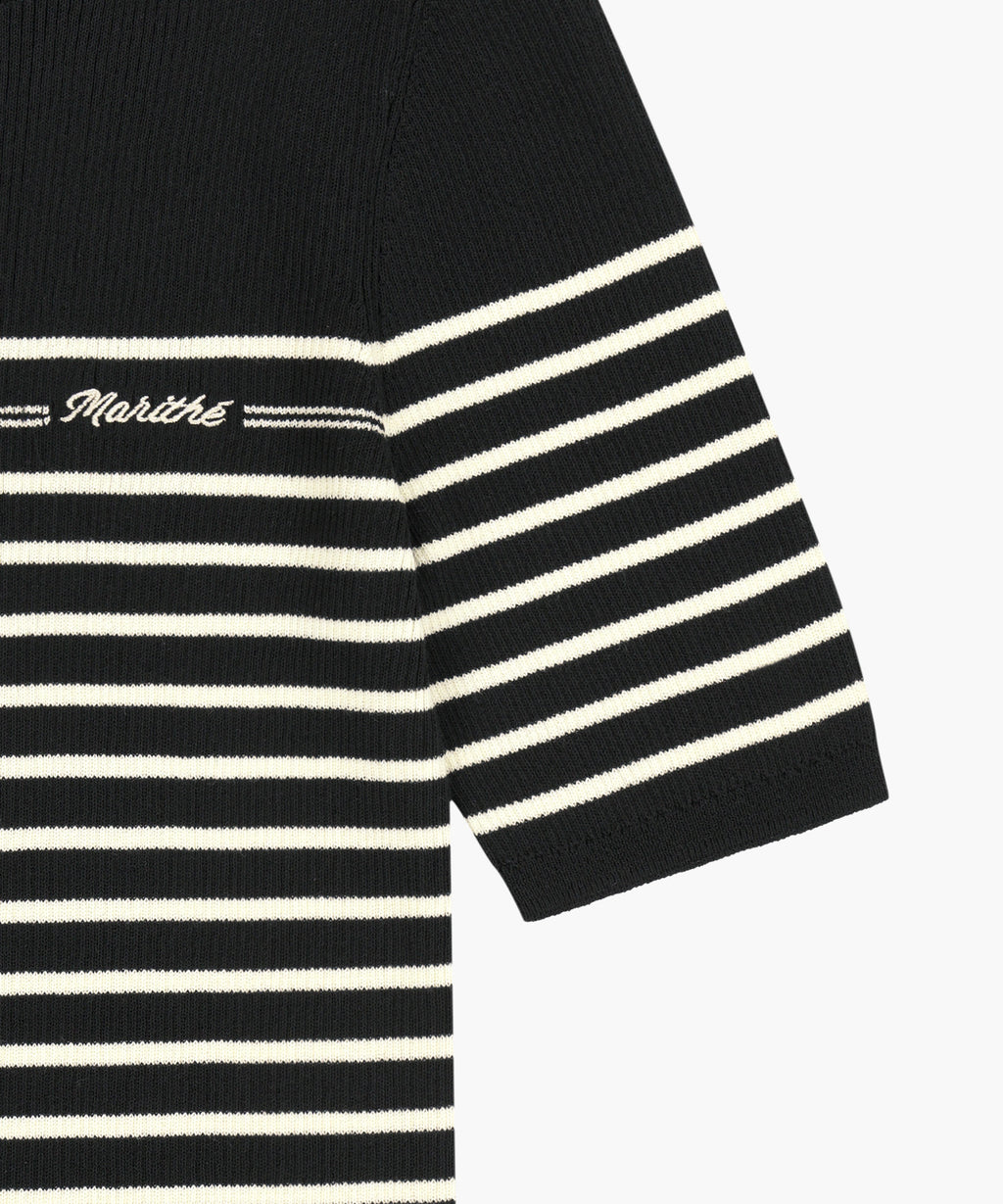 Marithe & Francois Girbaud - Ruffle Point Stripe Half Knit Pullover (Black) product image 10 | TRAB K-Fashion Australia