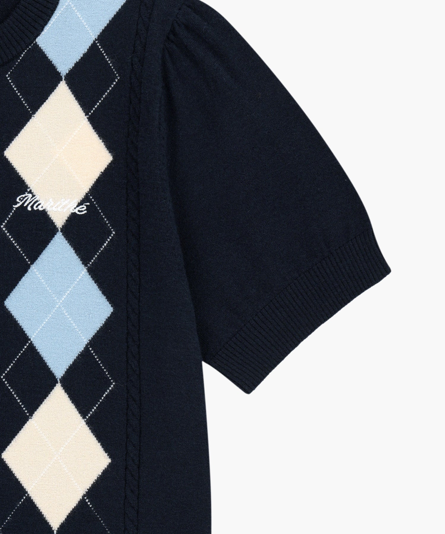 Marithe & Francois Girbaud - Argyle Cable Half Knit Pullover (Navy) product image 10 | TRAB K-Fashion Australia