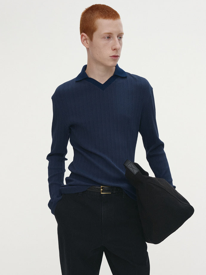 Tonywack - Easy Pleats Slim Polo Shirt (Navy Blue) product image 1 | TRAB K-Fashion Australia