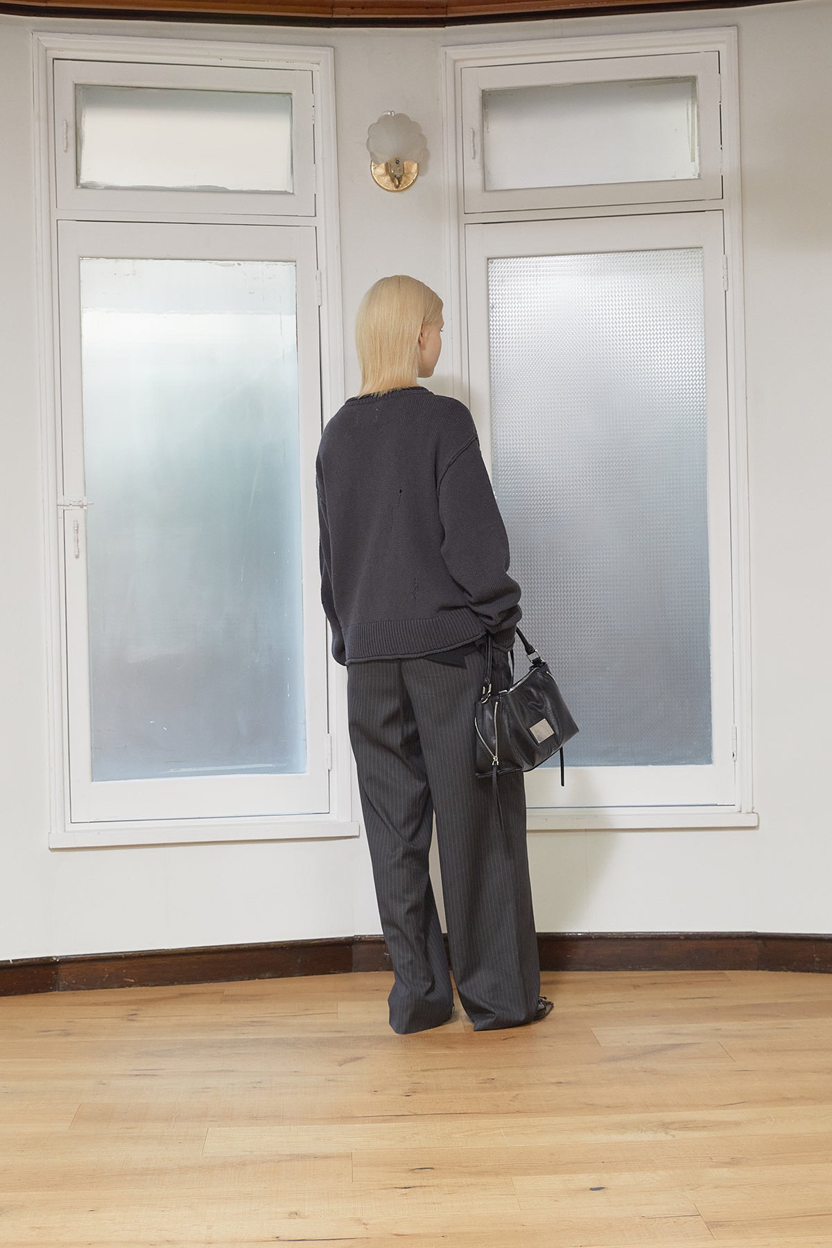 Matin Kim - Crack Logo Vintage Knit Pullover (Charcoal) product image 7 | TRAB K-Fashion Australia