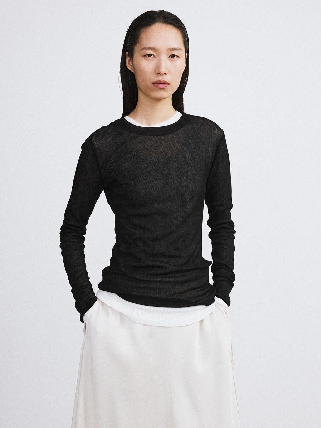 Recto - Sheer Jersey Long Sleeve Top (Black) product image 1 | TRAB K-Fashion Australia