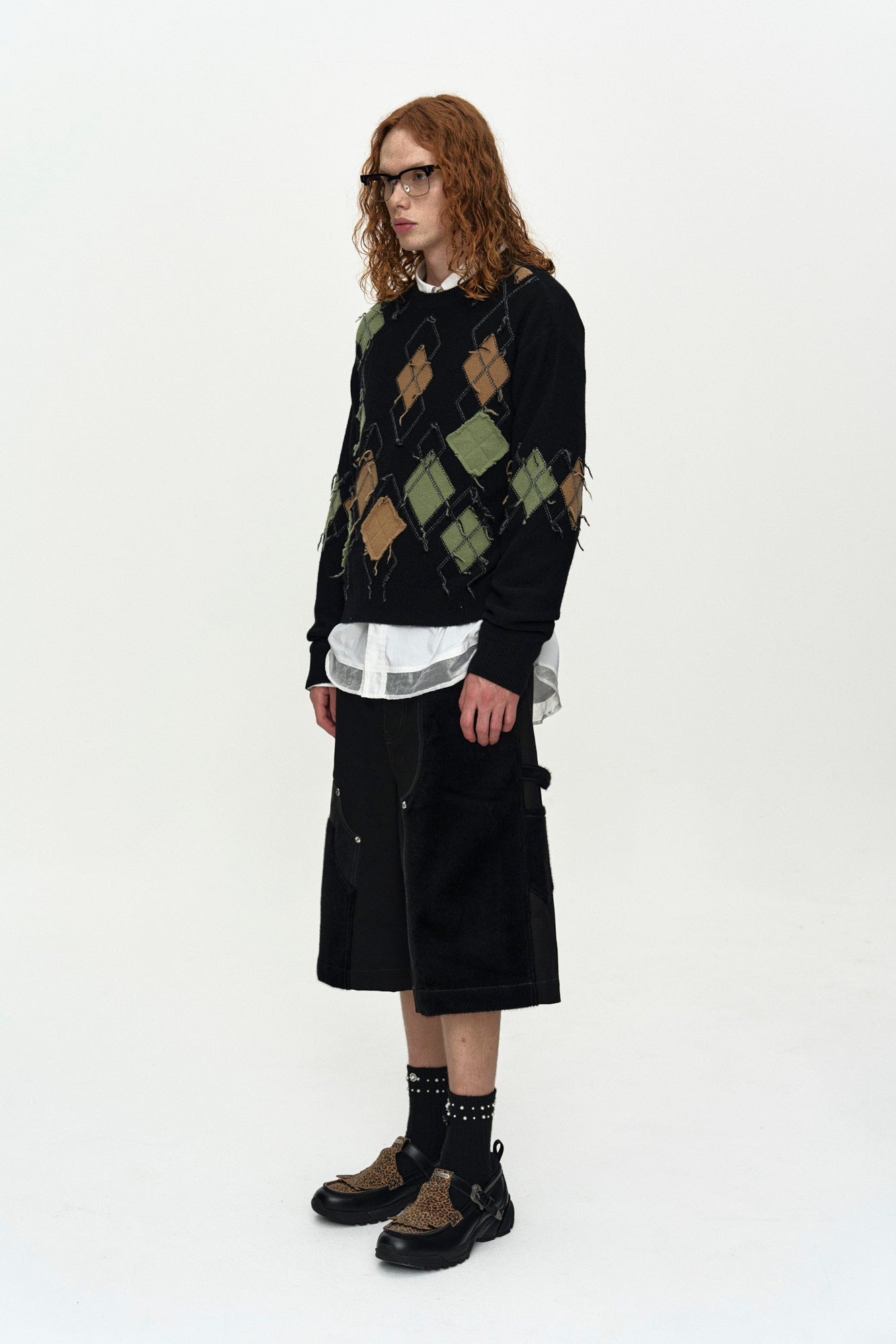 Andersson Bell - Faux Pony Patchwork Carpenter Shorts (Black) product image 9 | TRAB K-Fashion Australia