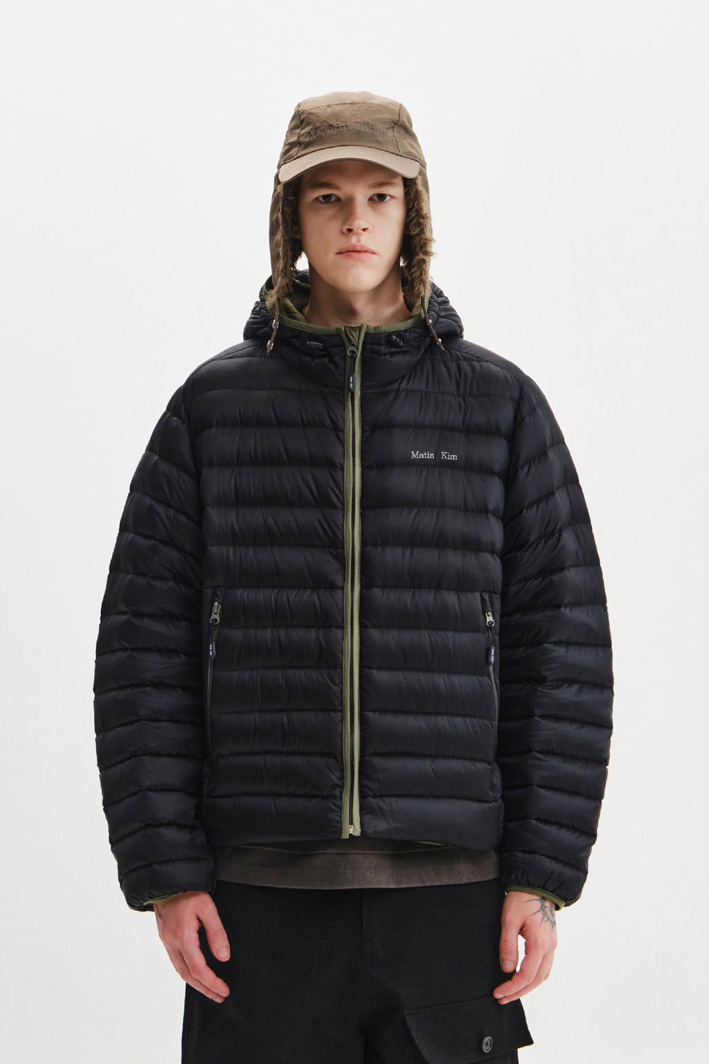 Matin Kim - Contrast Trim Light Down Hoody Jumper (Black) product image 7 | TRAB K-Fashion Australia
