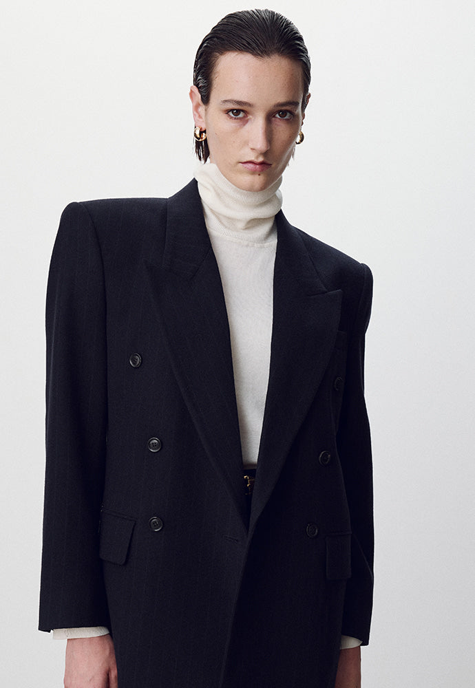 Tonywack - Virgin Wool Oversized Double-Breasted Jacket (Navy Pinstripe) product image 4 | TRAB K-Fashion Australia