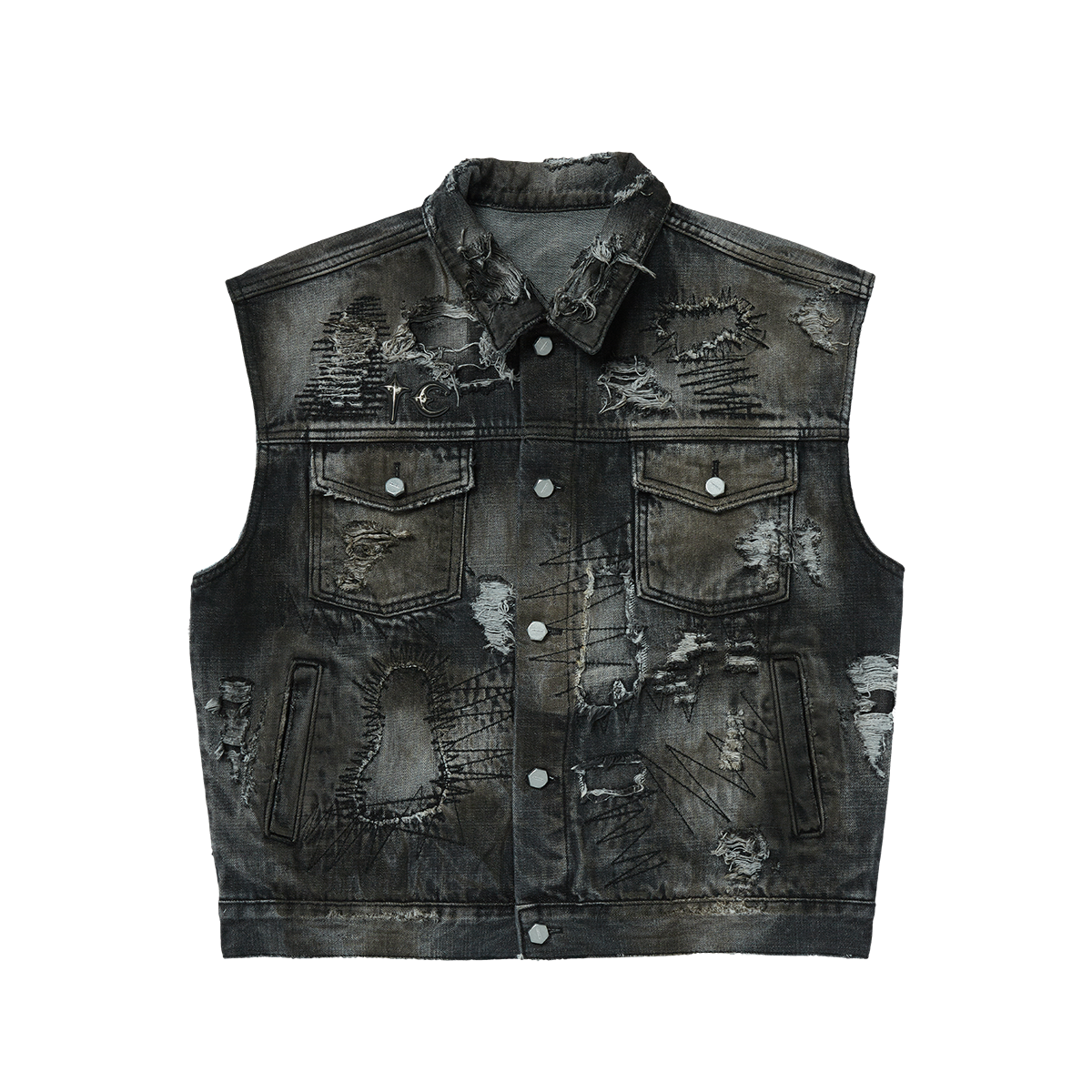 Thug Club - Hard-Washed Damaged Denim Vest (Black) product image 1 | TRAB K-Fashion Australia