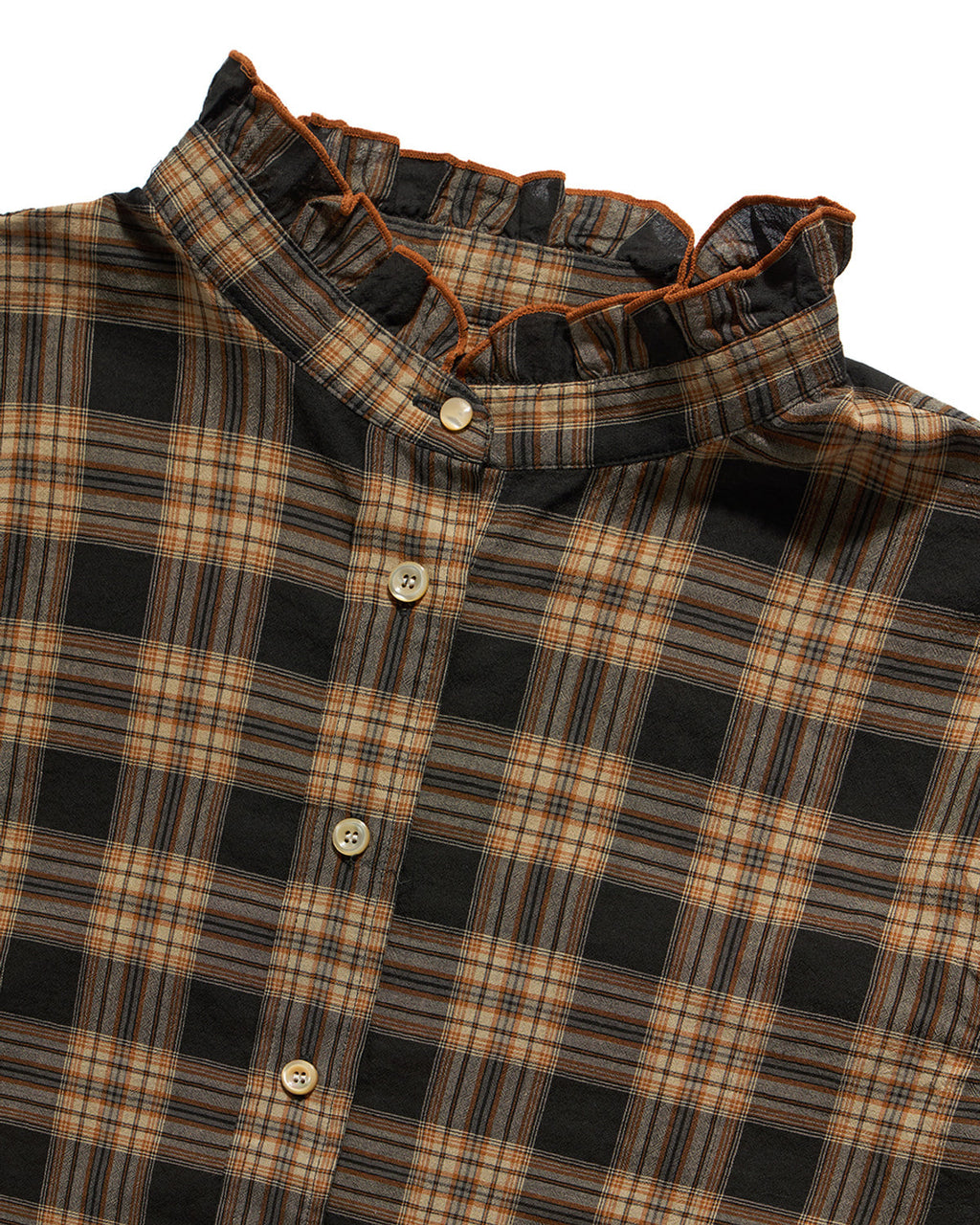 Eastlogue - Ruffle Collar Wide Shirts (Orange & Charcoal Check) product image 5 | TRAB K-Fashion Australia