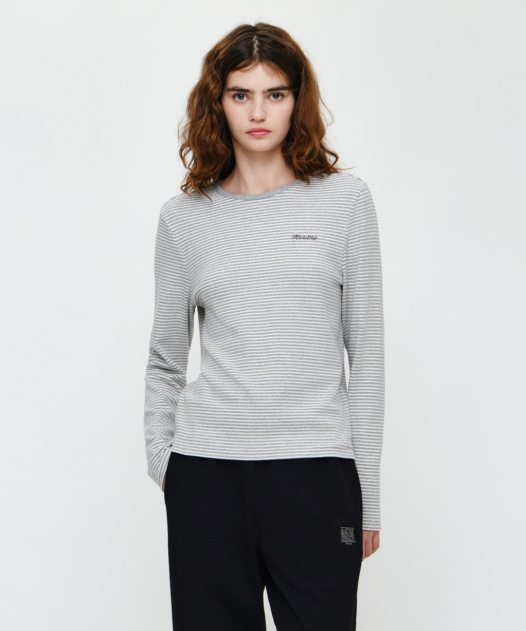 Marithe & Francois Girbaud - Stripe Long Sleeve Tee (Light Heather Gray) product image 1 | TRAB K-Fashion Australia