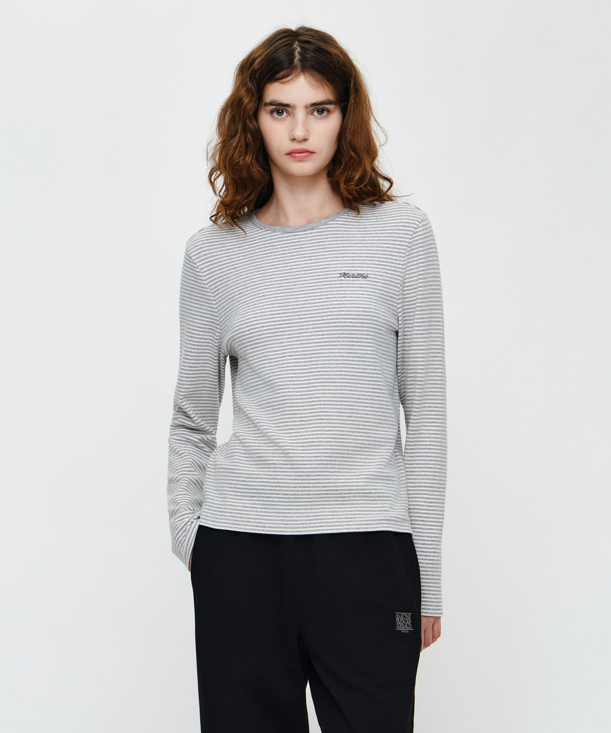 Marithe & Francois Girbaud - Stripe Long Sleeve Tee (Light Heather Gray) product image 1 | TRAB K-Fashion Australia