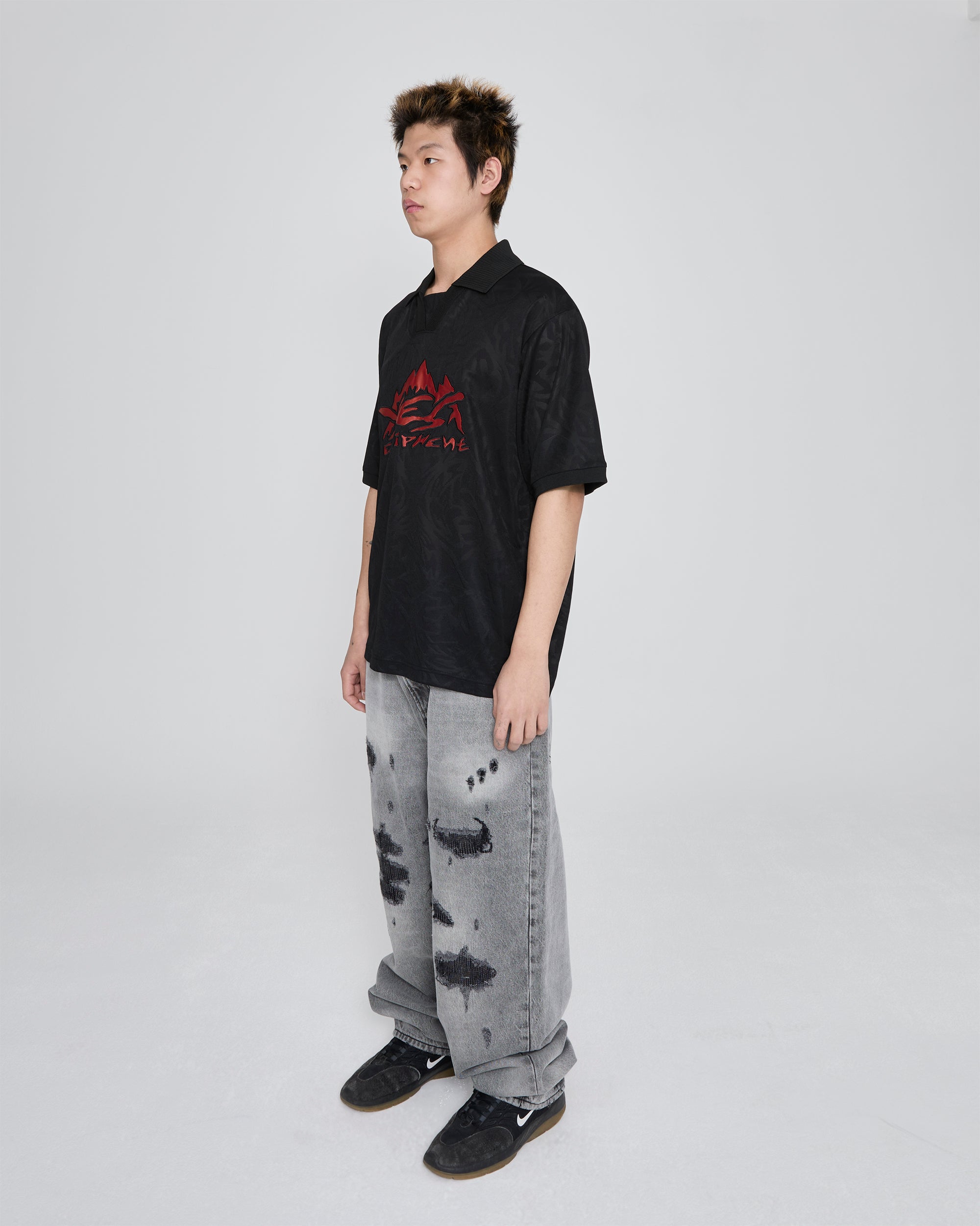 yeseyesee - Y.E.S Jacquard Football Tee (Black) product image 8 | TRAB K-Fashion Australia