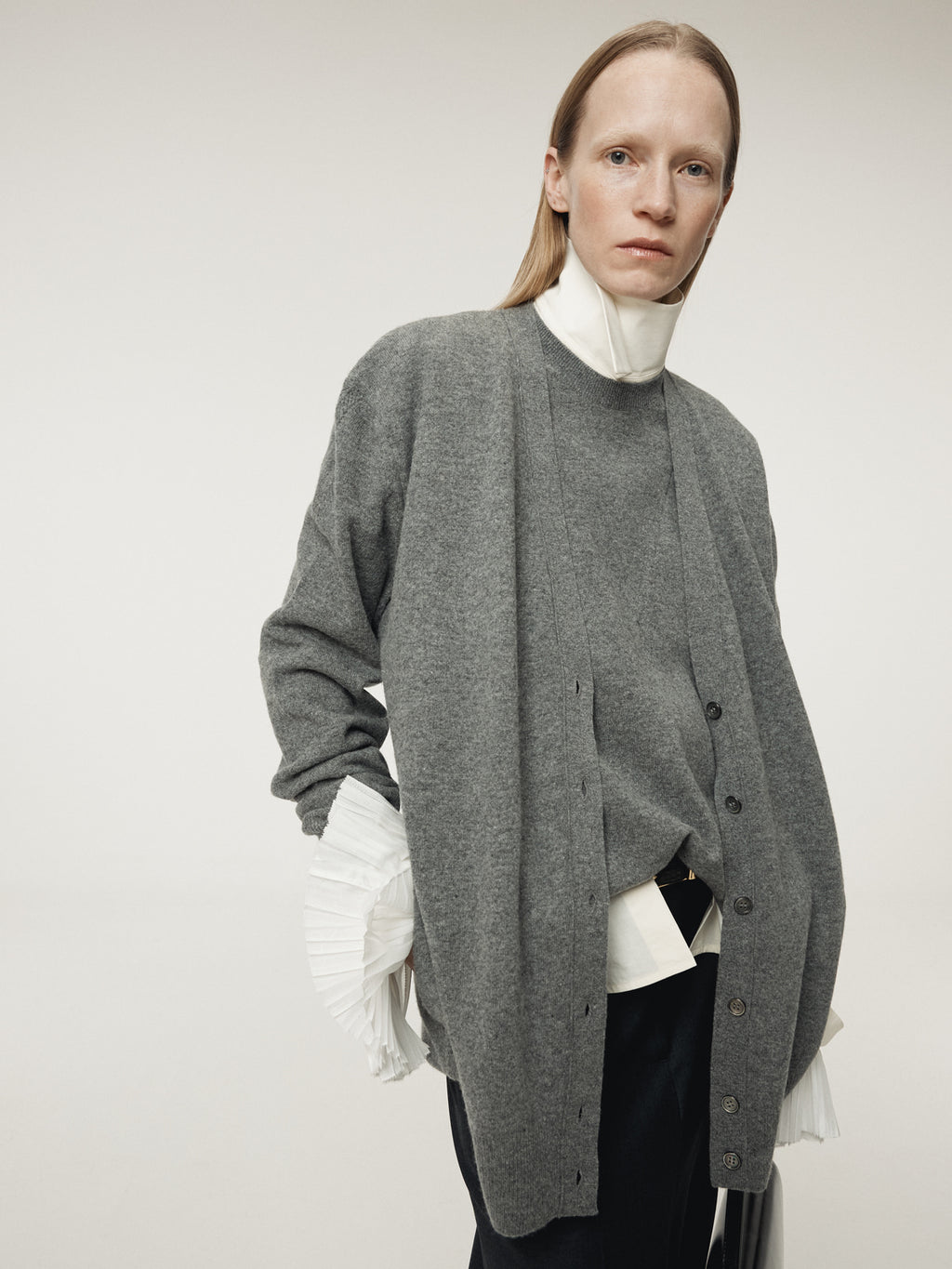 Recto - Layered Cardigan Knit Top (Melange Grey) product image 8 | TRAB K-Fashion Australia