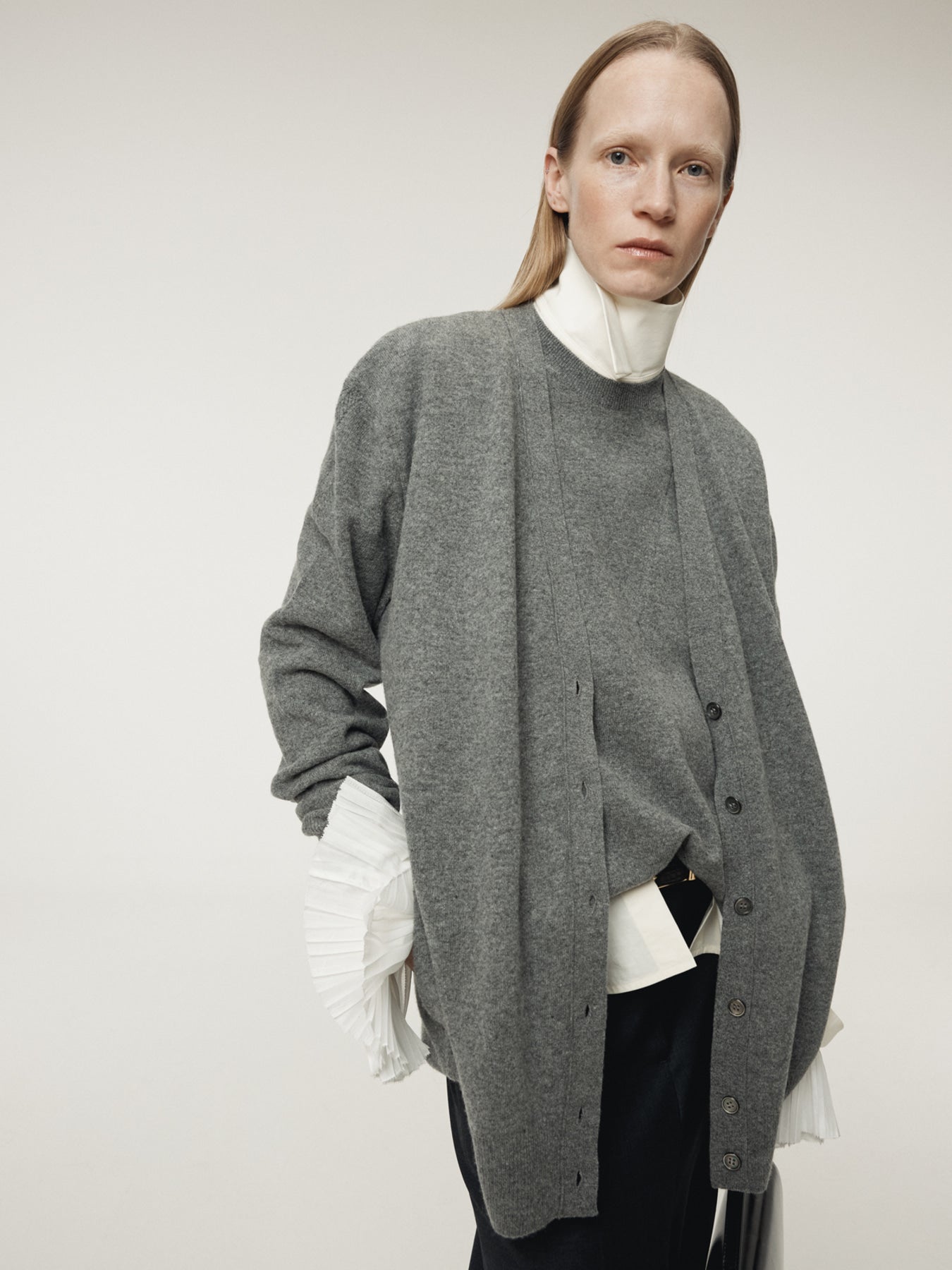 Recto - Layered Cardigan Knit Top (Melange Grey) product image 8 | TRAB K-Fashion Australia