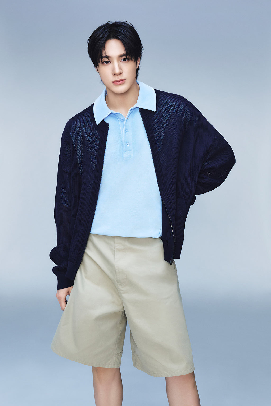 Matin Kim - Small Logo Washed Pique Top (Blue) product image 1 | TRAB K-Fashion Australia
