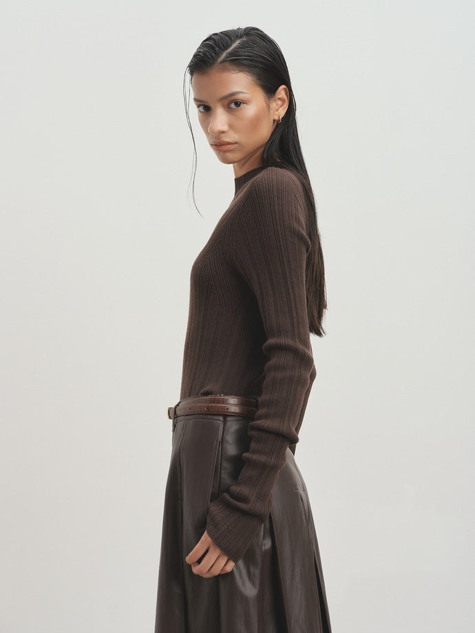 Tonywack - Faux Leather Pleated Midi Skirt (Brown) product image 6 | TRAB K-Fashion Australia