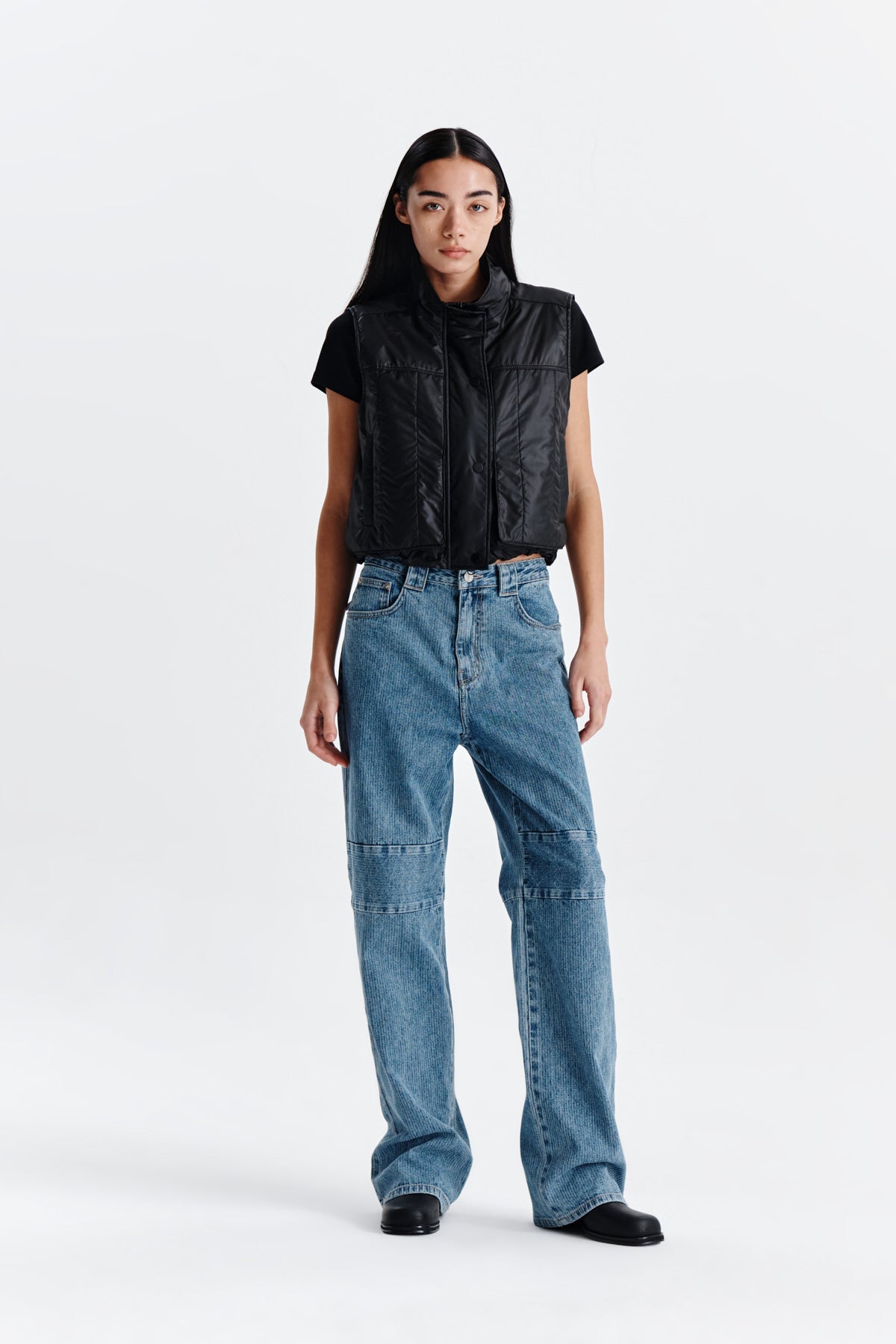 Matin Kim - Knee Point Stripe Denim Pants (Blue) product image 9 | TRAB K-Fashion Australia