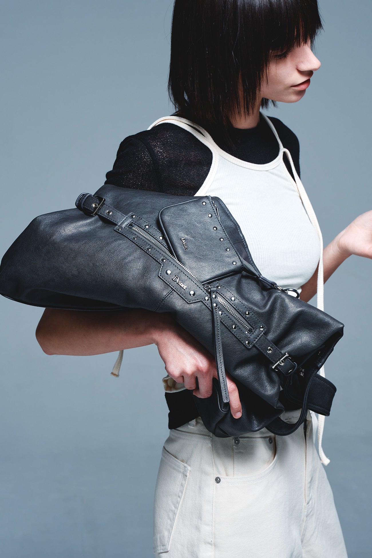 Deinet - Stud Detail Point Pocket Bag (Grey) product image 2 | TRAB K-Fashion Australia