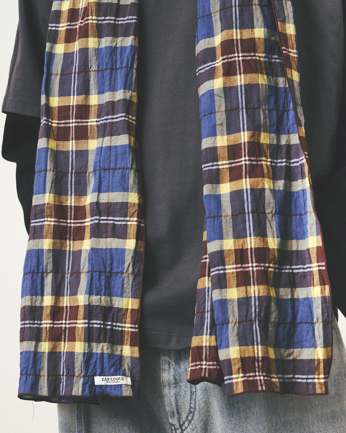 Eastlogue - Pattern Scarf (Beige & Blue Check) product image 2 | TRAB K-Fashion Australia