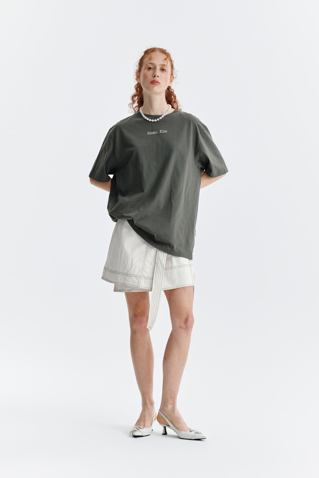 Matin Kim - Embroidery Small Logo Oversize Top (Khaki) product image 8 | TRAB K-Fashion Australia
