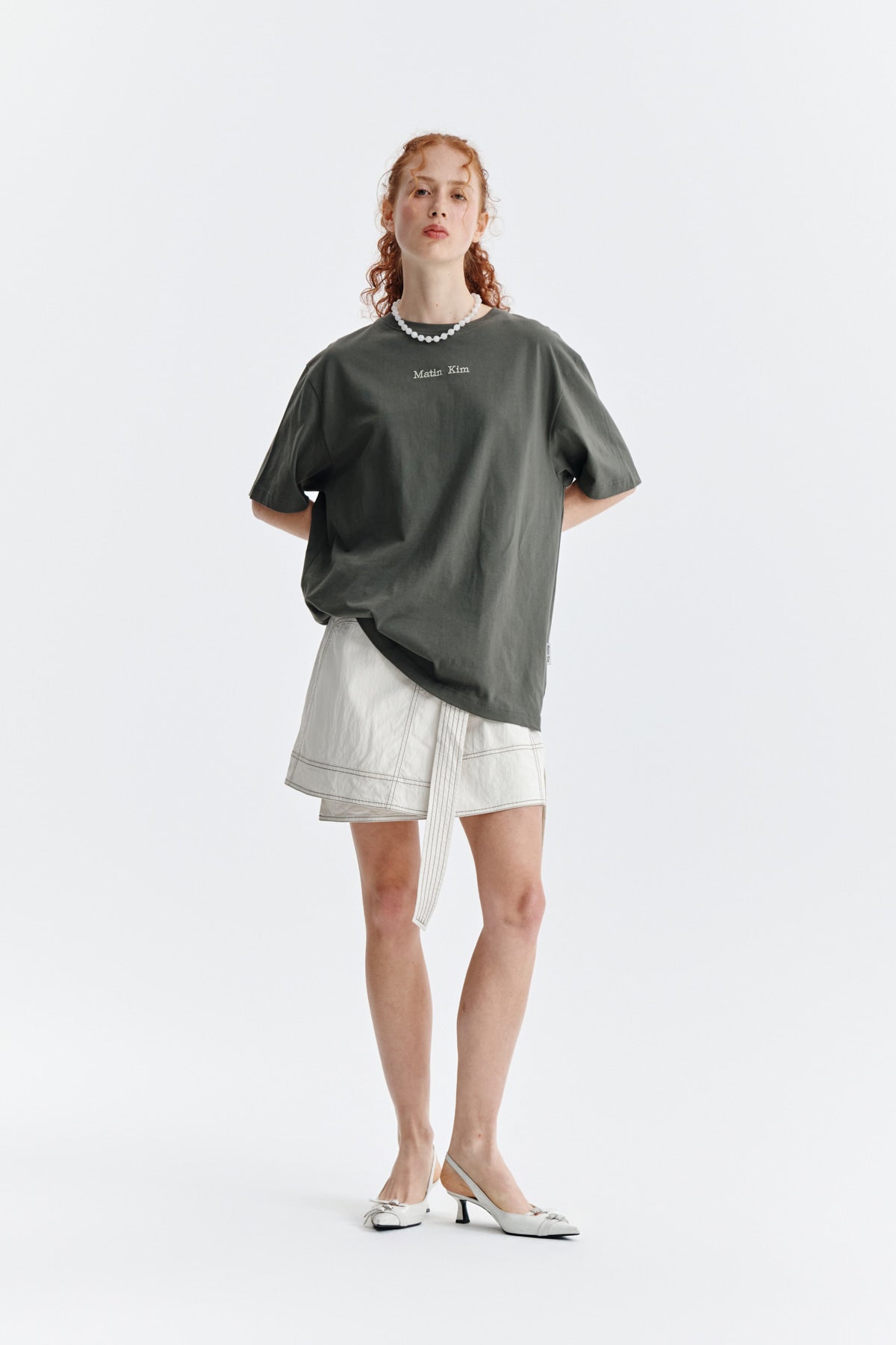 Matin Kim - Embroidery Small Logo Oversize Top (Khaki) product image 8 | TRAB K-Fashion Australia