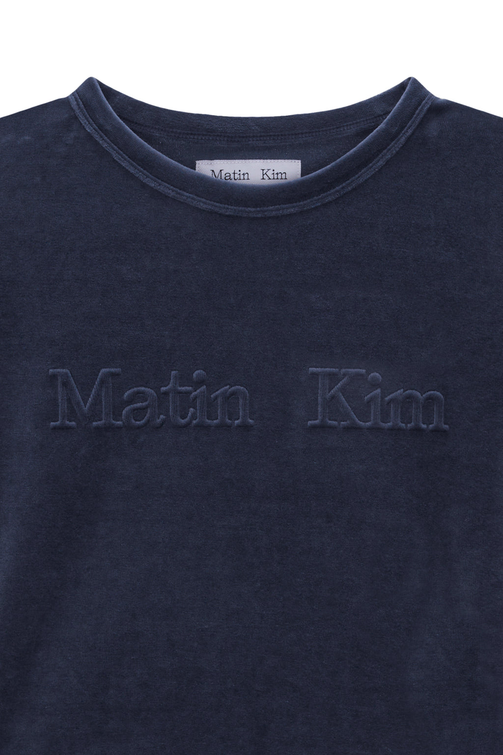 Matin Kim - Logo Emboss Velvet Crop Top (Smoke Blue) product image 3 | TRAB K-Fashion Australia