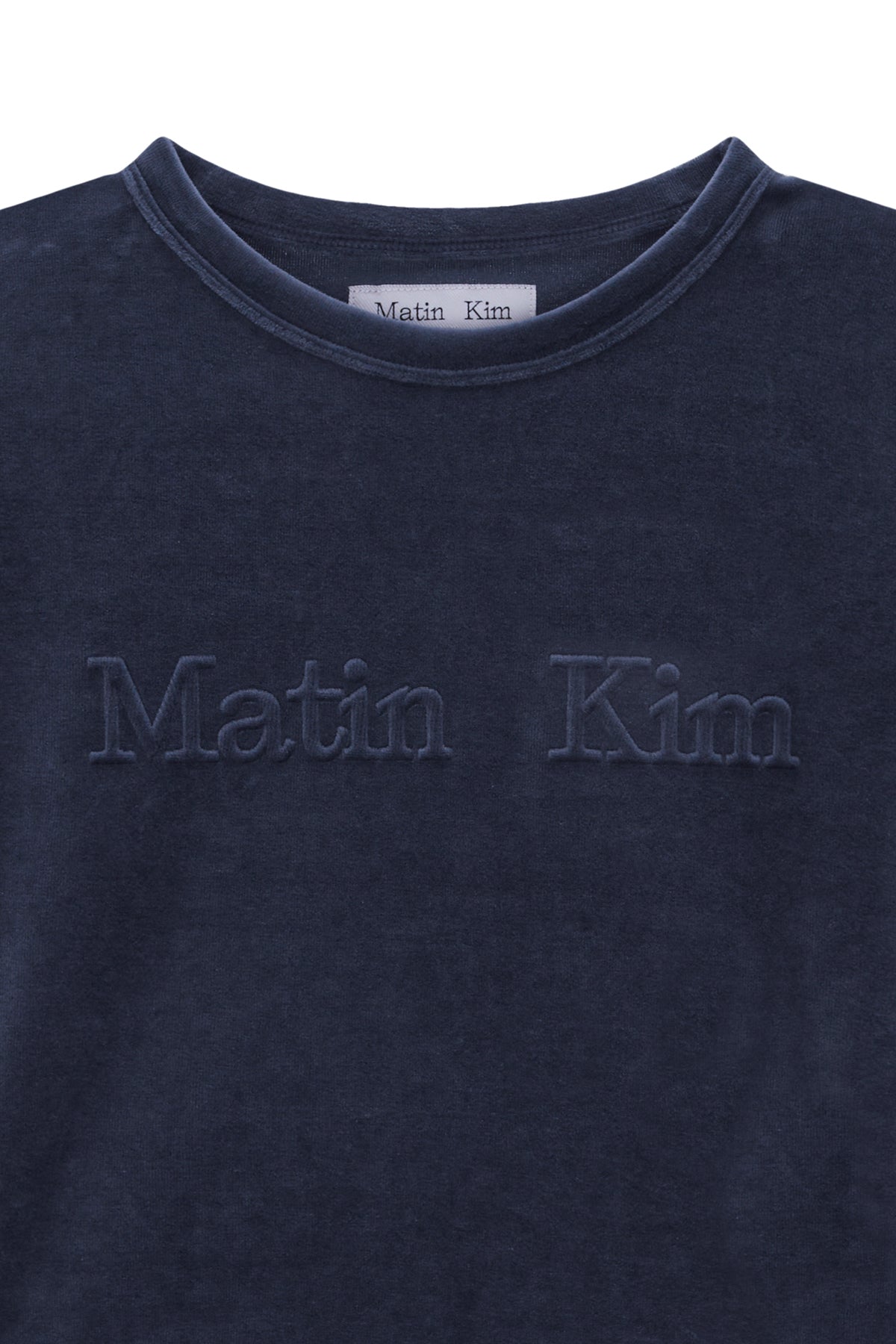 Matin Kim - Logo Emboss Velvet Crop Top (Smoke Blue) product image 3 | TRAB K-Fashion Australia