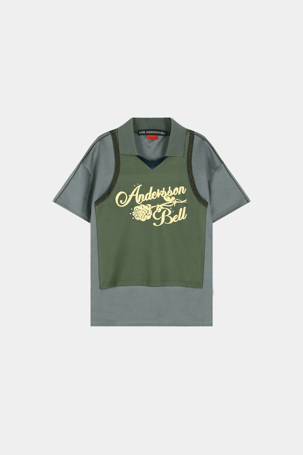 Andersson Bell - Lace Trimmed Polo Jersey Top (Grey/Khaki) product image 8 | TRAB K-Fashion Australia