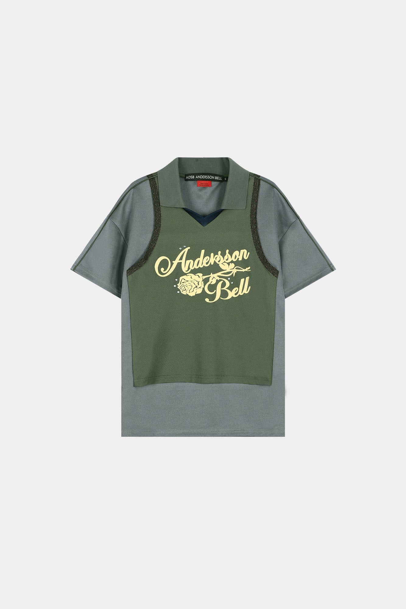 Andersson Bell - Lace Trimmed Polo Jersey Top (Grey/Khaki) product image 8 | TRAB K-Fashion Australia