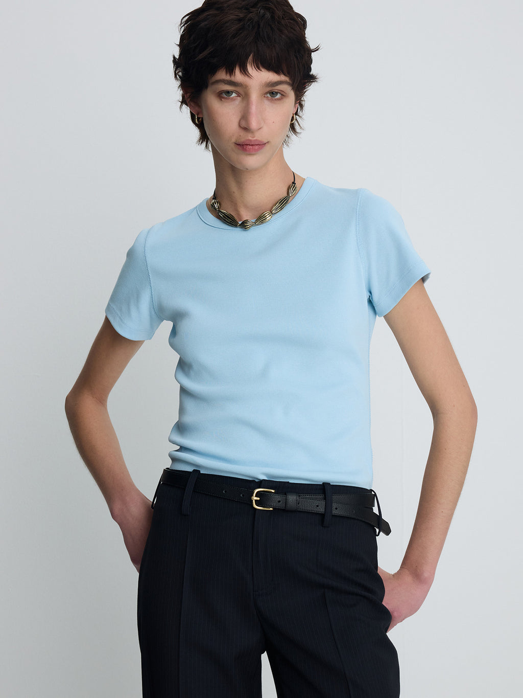 Tonywack - Ribbed Half Sleeve T-Shirts (Light Blue) product image 4 | TRAB K-Fashion Australia