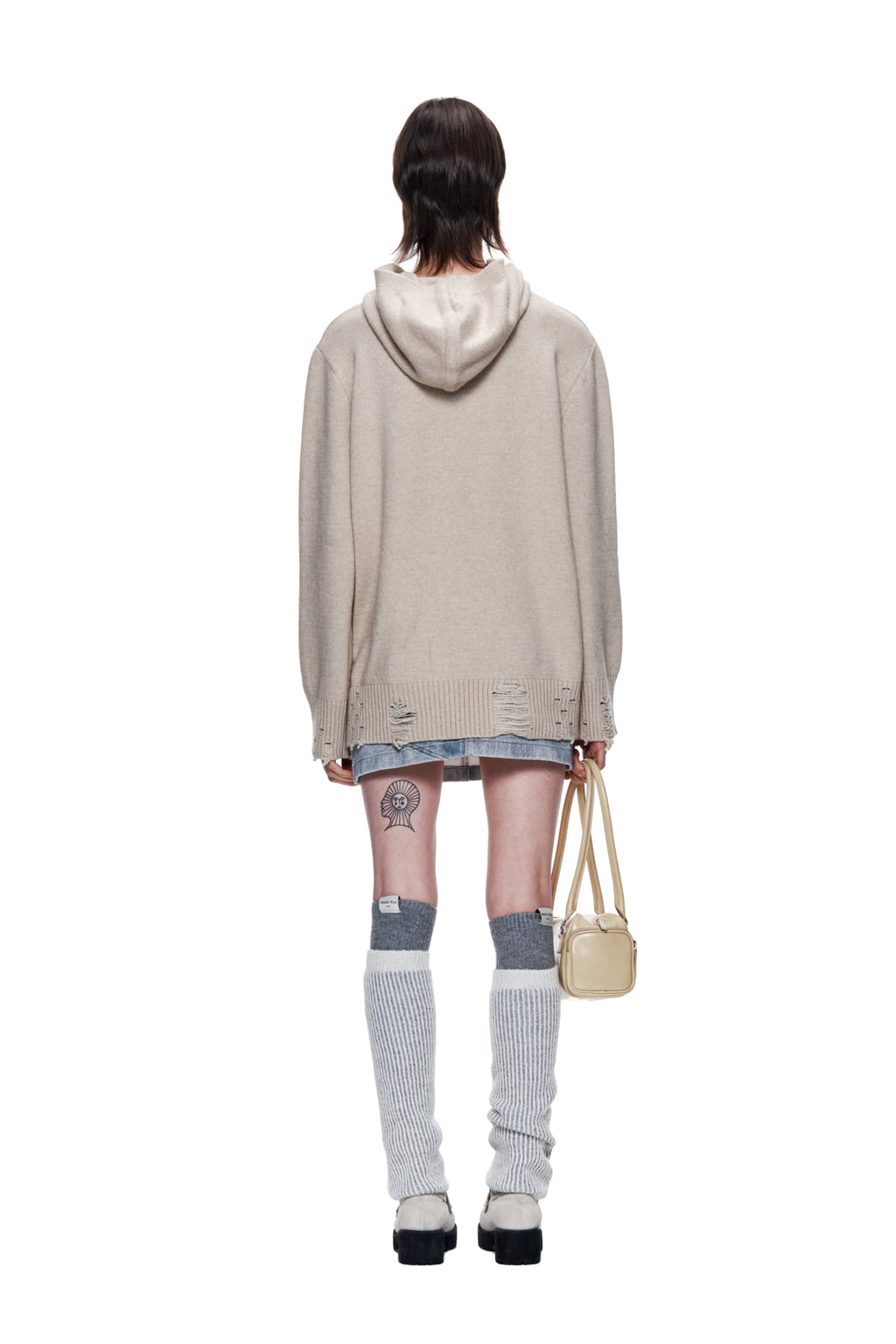 Matin Kim - Damage Logo Knit Hoodie (Beige) product image 7 | TRAB K-Fashion Australia