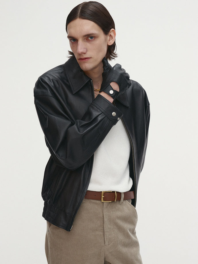 Tonywack - Leather Oversized Blouson Jacket (Black) product image 1 | TRAB K-Fashion Australia