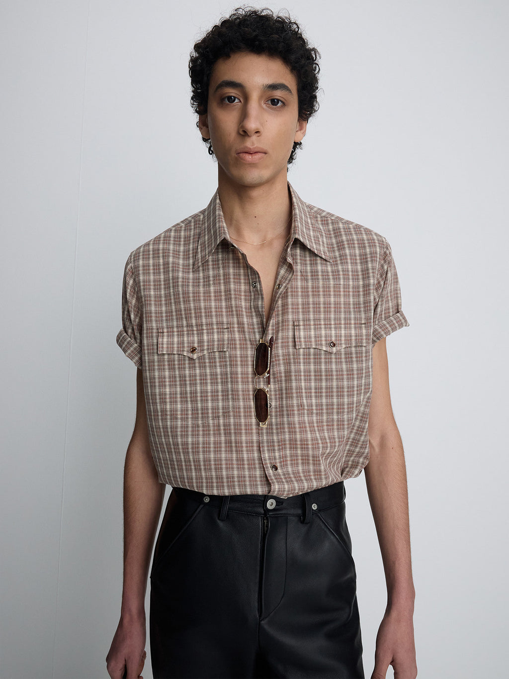 Tonywack - Checked Cotton Blend Western Shirt (Taupe/Amber) product image 4 | TRAB K-Fashion Australia