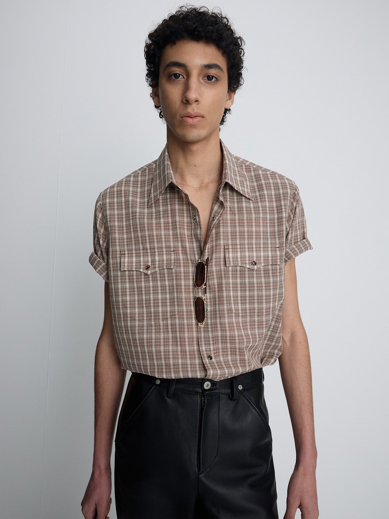 Tonywack - Checked Cotton Blend Western Shirt (Taupe/Amber) product image 4 | TRAB K-Fashion Australia