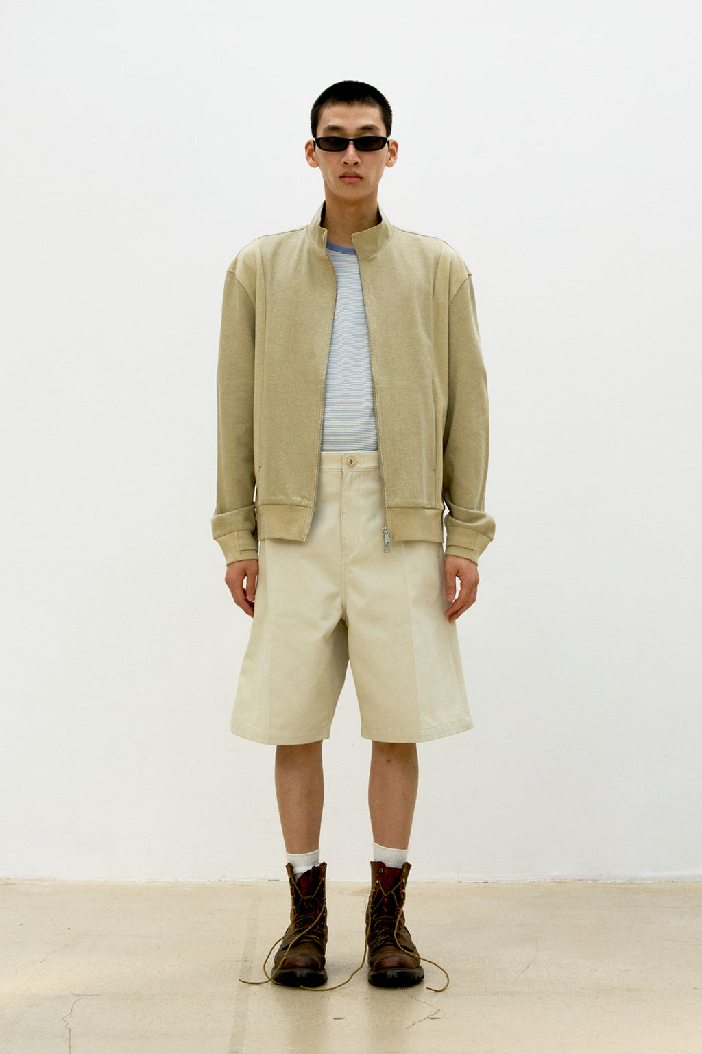 Coor - Washed Cotton Stand Collar Mixed Zip-Up (Washed Beige) product image 2 | TRAB K-Fashion Australia