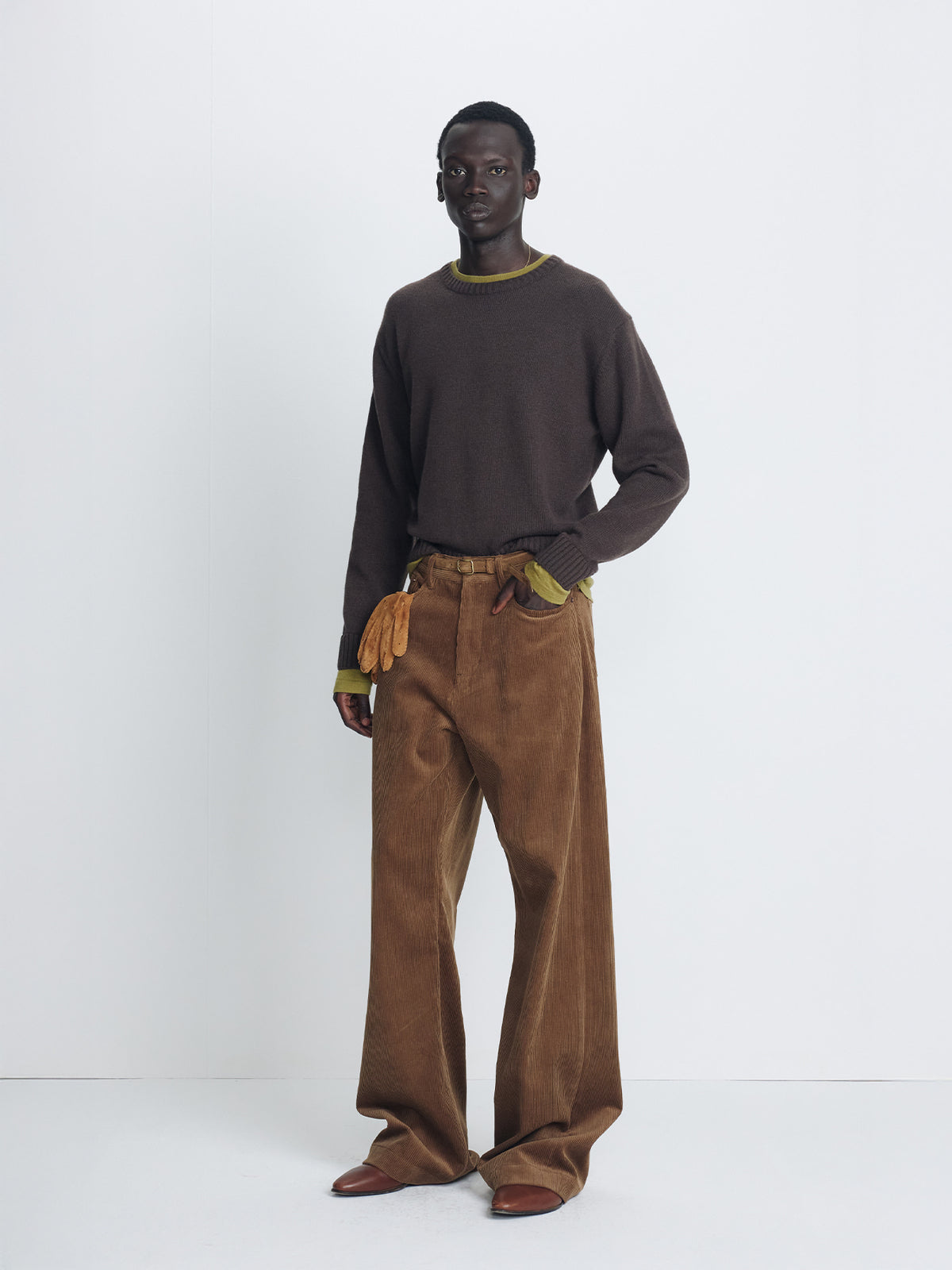 Tonywack - Wool And Cashmere Layered Knit (Brown/Olive) product image 1 | TRAB K-Fashion Australia