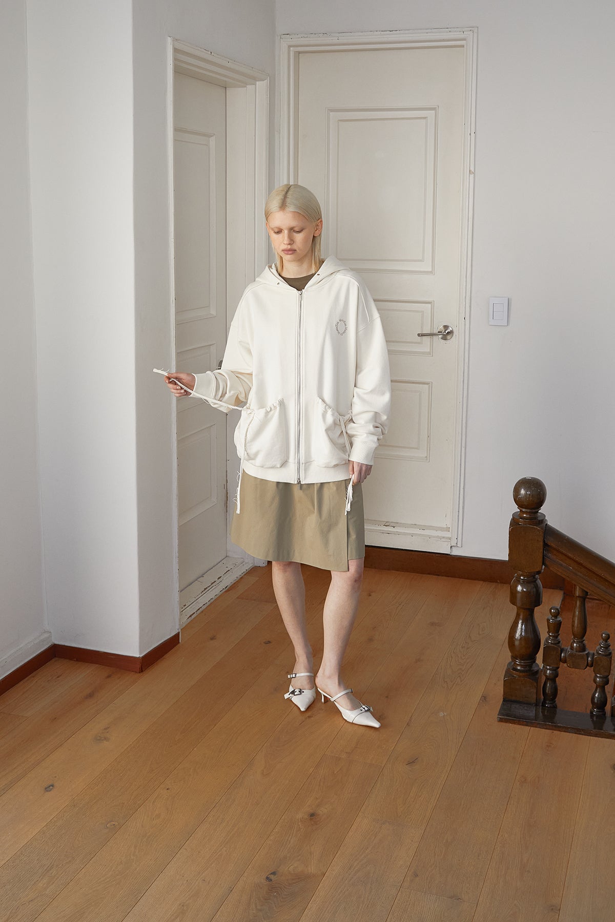 Matin Kim - Volume Pocket Hoody Zip Up (Cream) product image 11 | TRAB K-Fashion Australia