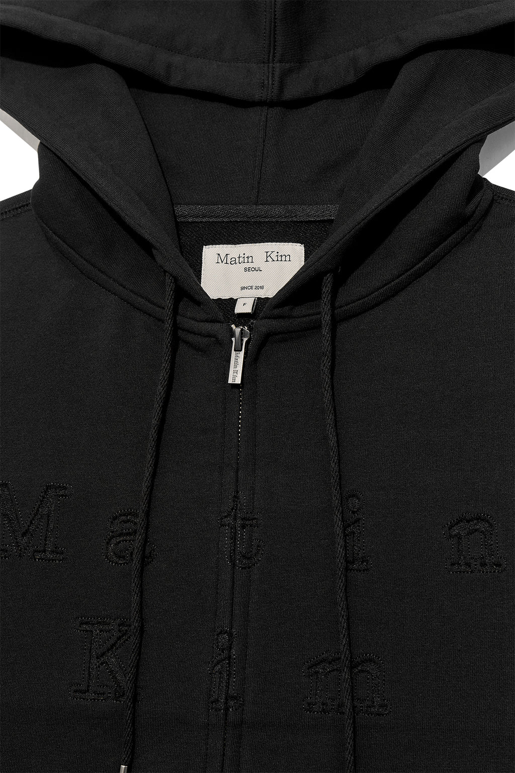 Matin Kim - Applique Cutted Logo Hoody Zip Up (Black) product image 3 | TRAB K-Fashion Australia