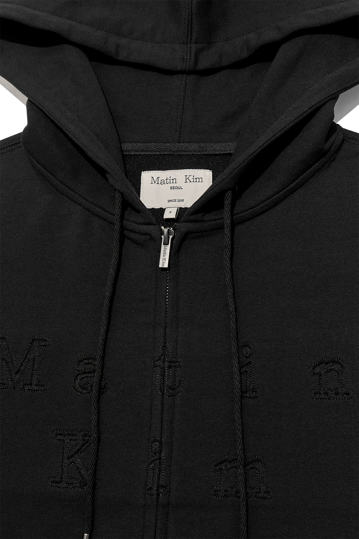 Matin Kim - Applique Cutted Logo Hoody Zip Up (Black) product image 3 | TRAB K-Fashion Australia