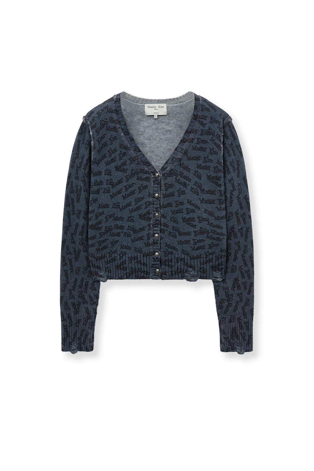 Matin Kim - All Over Logo Crop Cardigan (Navy) product image 1 | TRAB K-Fashion Australia