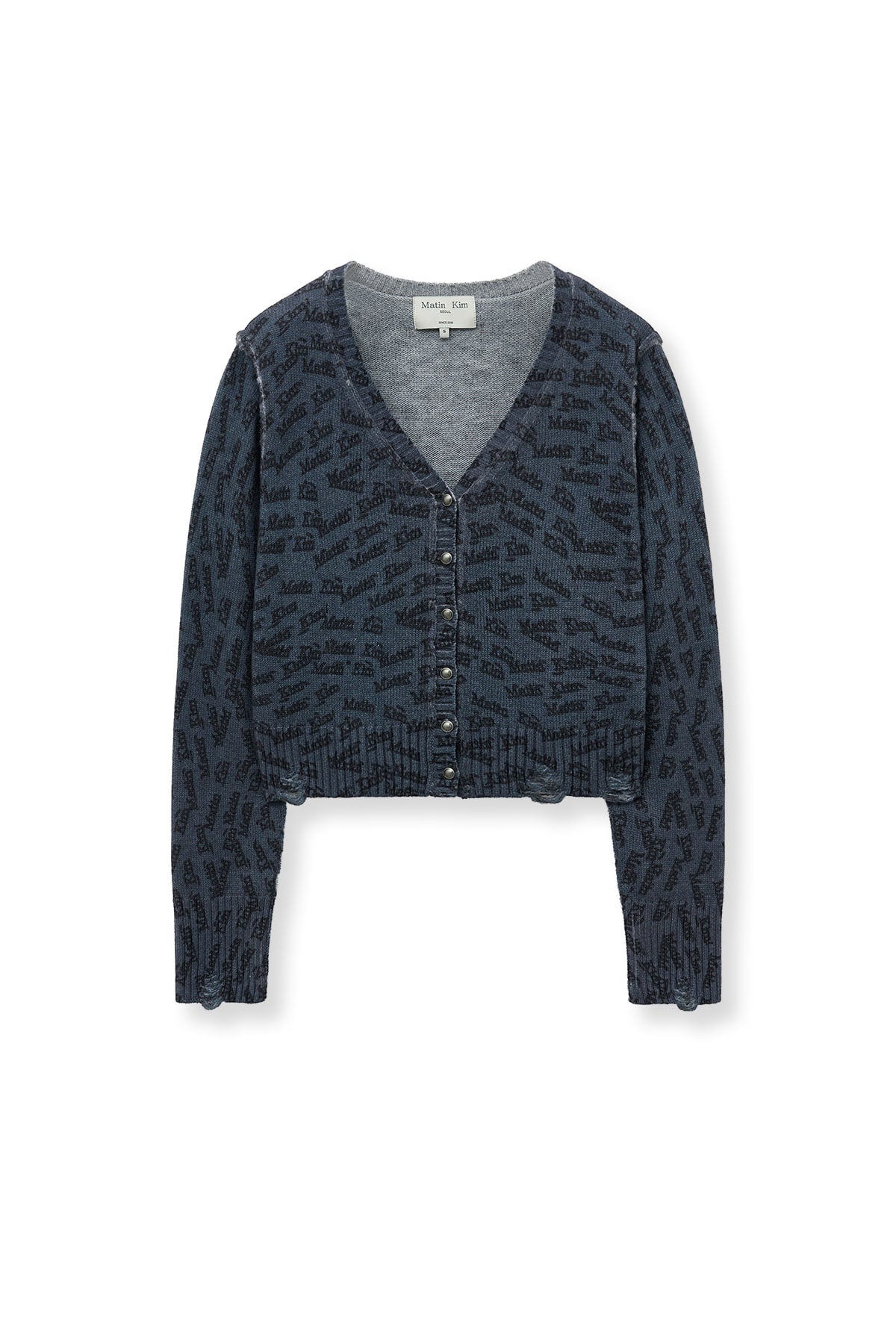 Matin Kim - All Over Logo Crop Cardigan (Navy) product image 1 | TRAB K-Fashion Australia