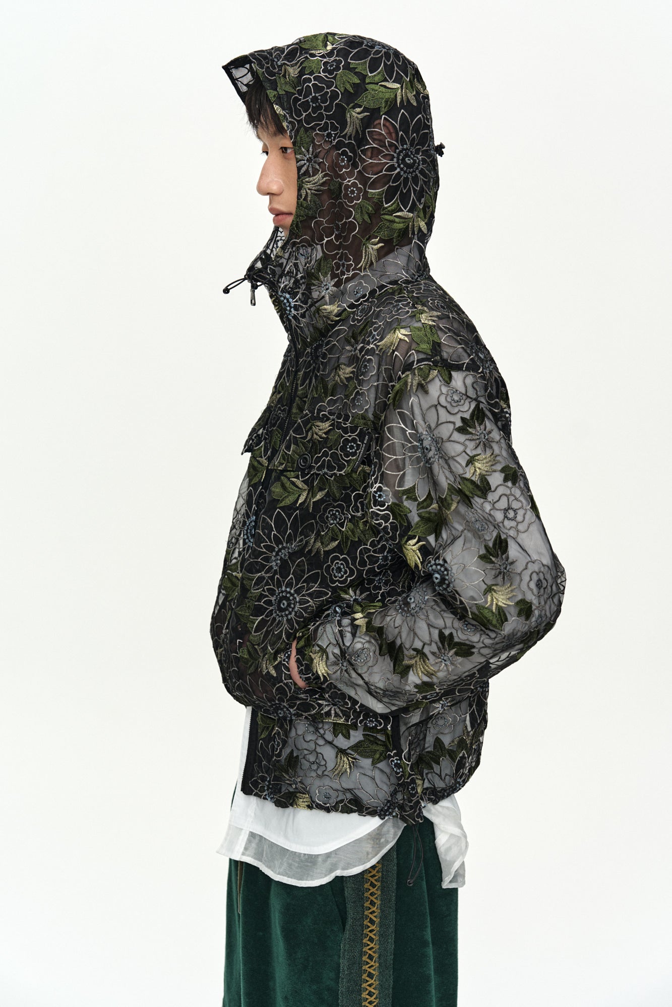 Andersson Bell - Flower Embroidery Sheer Hoodie Jacket (Black) product image 8 | TRAB K-Fashion Australia