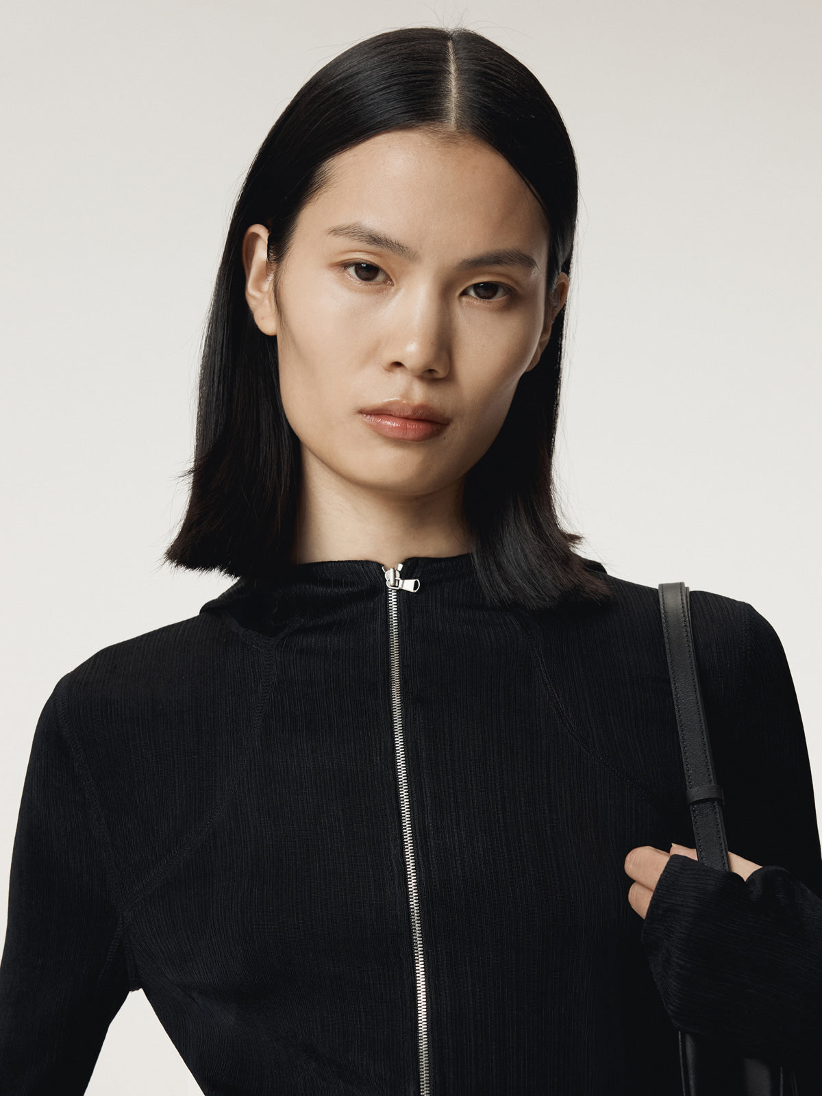 Recto - Sheer Jersey Fitted Zip Hoodie (Black) product image 4 | TRAB K-Fashion Australia