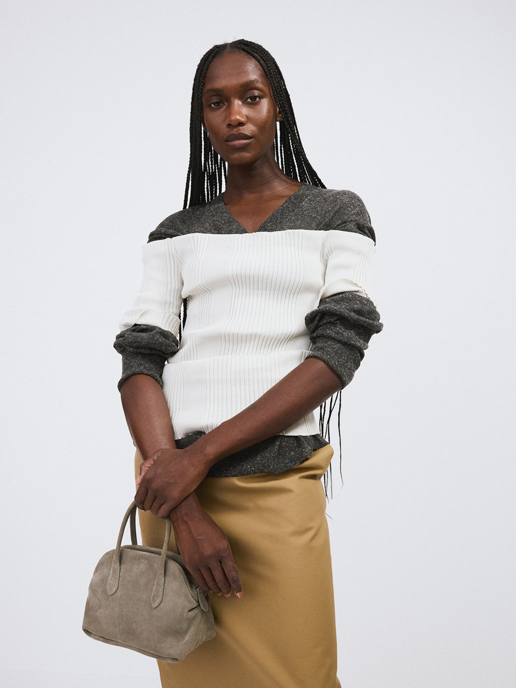 Recto - Off Shoulder Ribbed Knit Top (Ecru) product image 1 | TRAB K-Fashion Australia